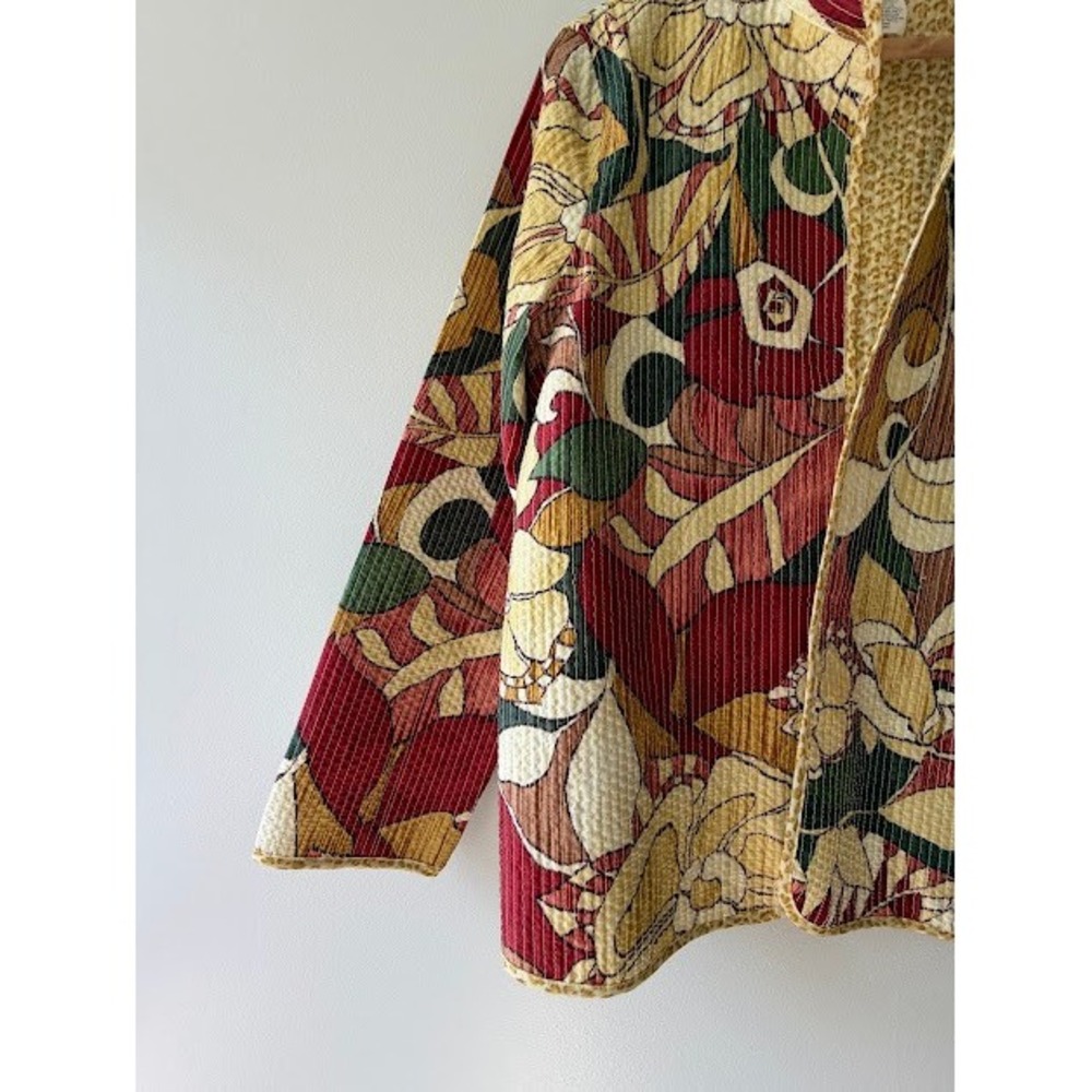 Boho Alfred Dunner Jacket Womens 14 Multi Floral Quilted Open Front Lightweight - Picture 6 of 7